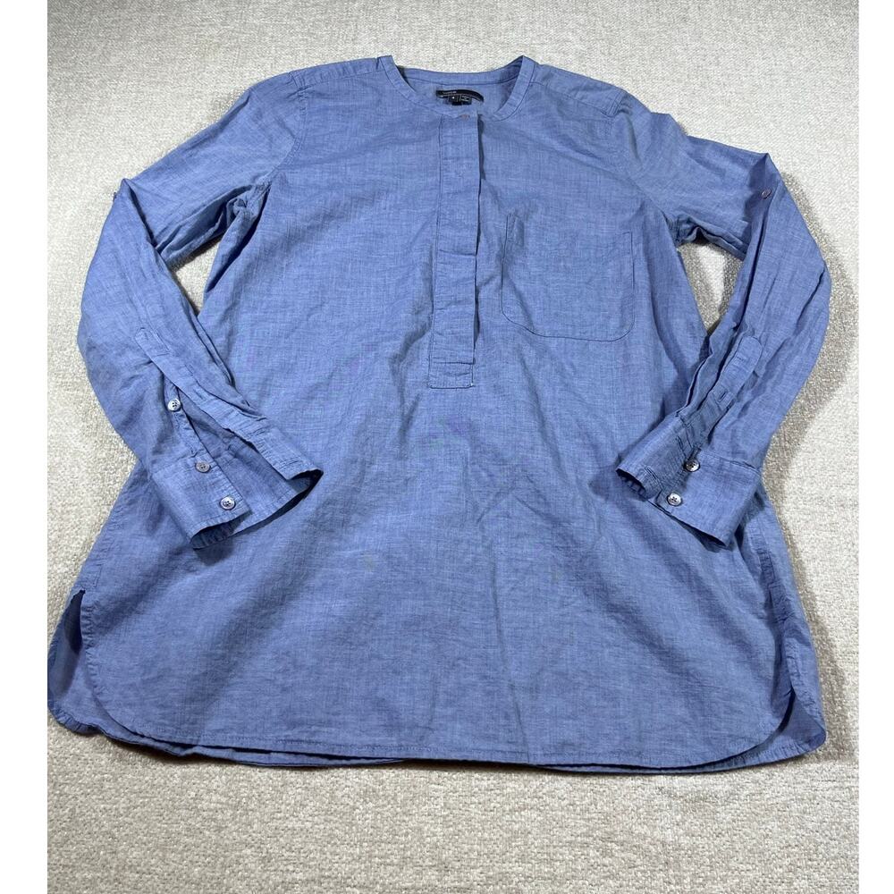 Vince Women’s 4 Blue Chambray Popover ½ Button Front Long Sleeve Shirt Casual